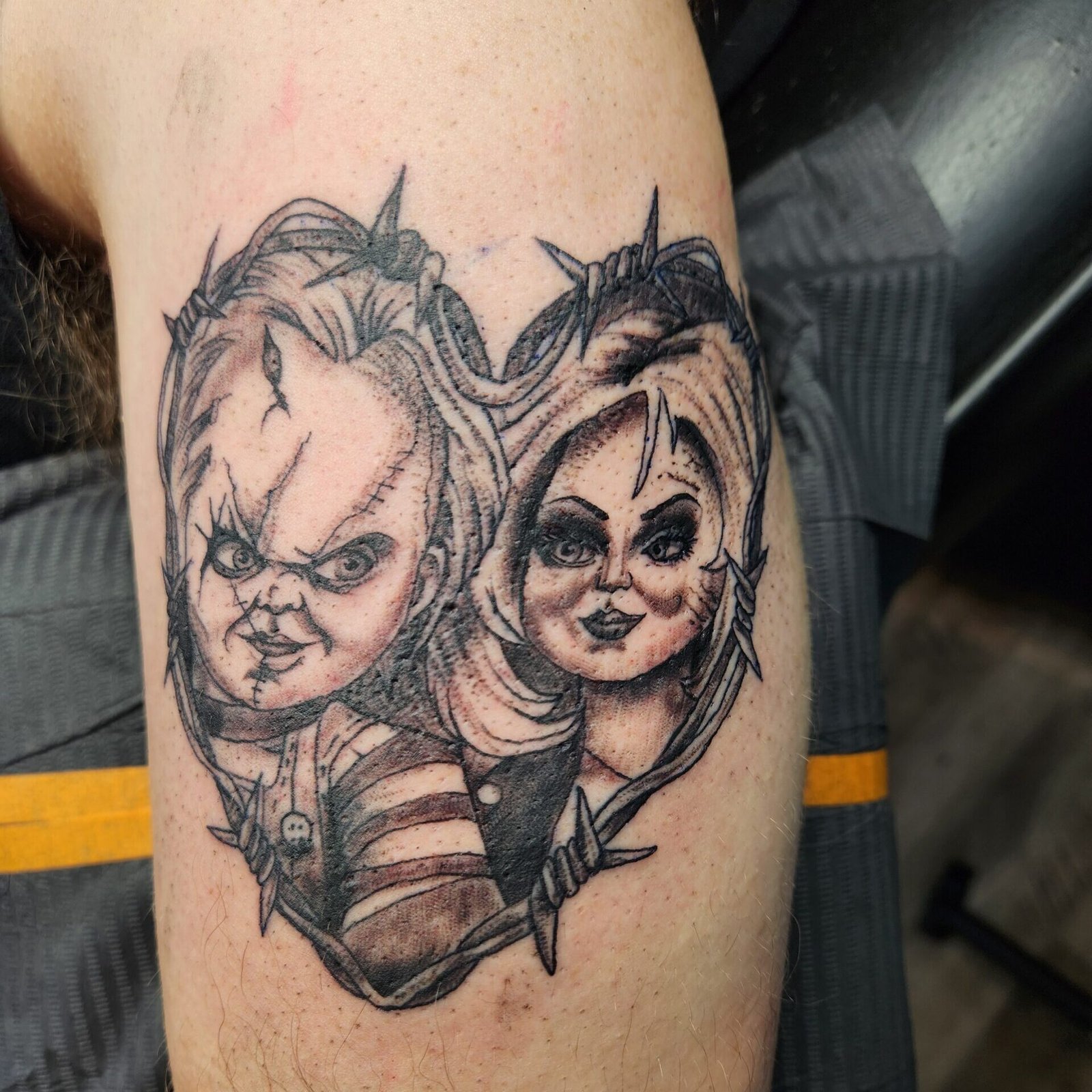Black & Grey Horror Doll Tattoo